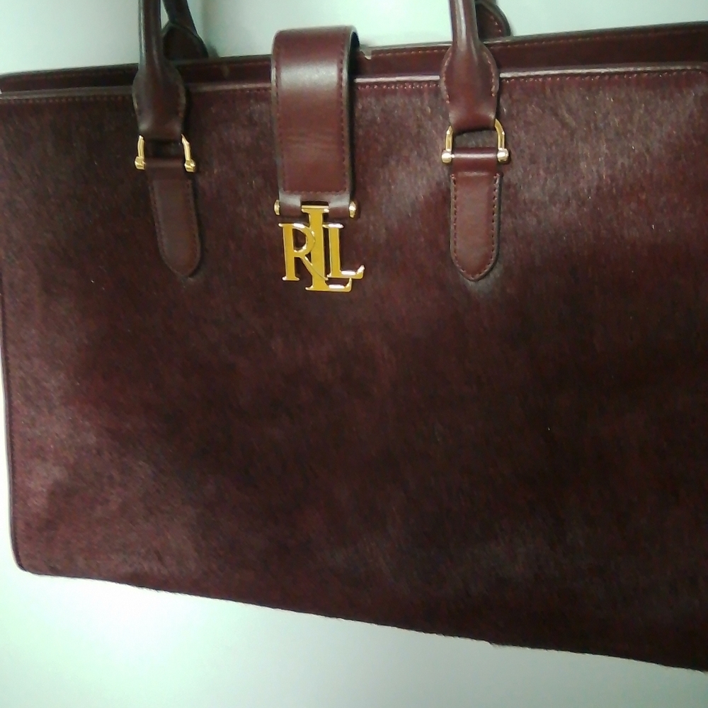 Ralph Lauren Carrington Brigitte Tote Calf Hair & Leather Claret